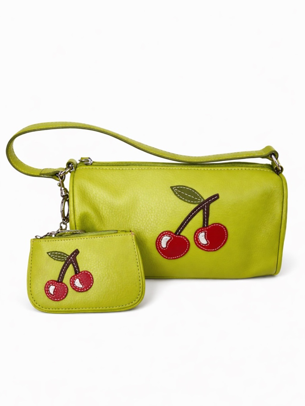 Y2K Tommy Hilfiger Green Leather Cherry Barrel Bag & Wristlet Set